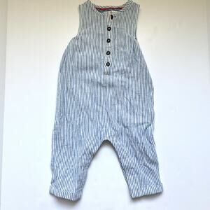 Baby Boden Blue Stripe Ticking Seersucker Linen Romper